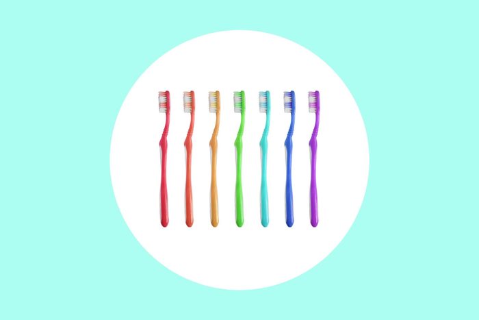 A rainbow of kids' toothbrushes.