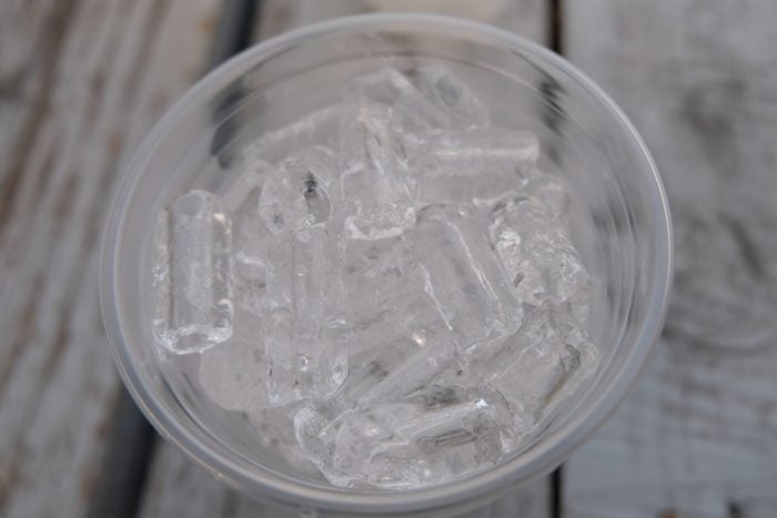 glass of ice cubes