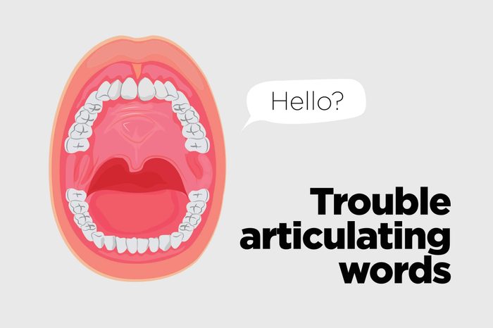Illustration of an open mouth with a "Hello" cartoon bubble.