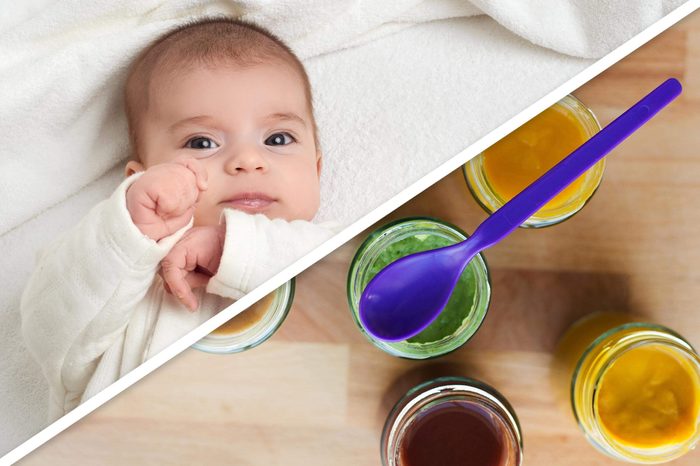 baby; homemade baby food jars with spoon