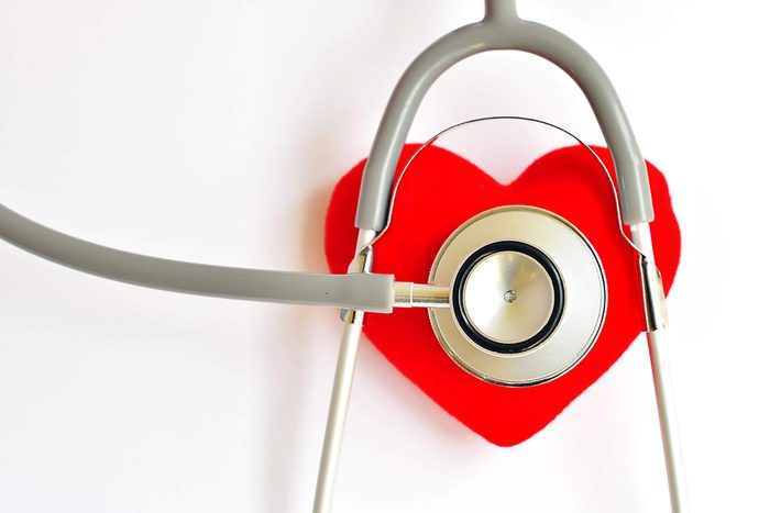 stethoscope on replica of a red heart