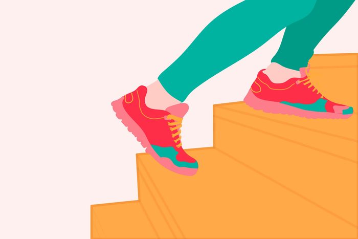 illustration of sneakers climbing stairs