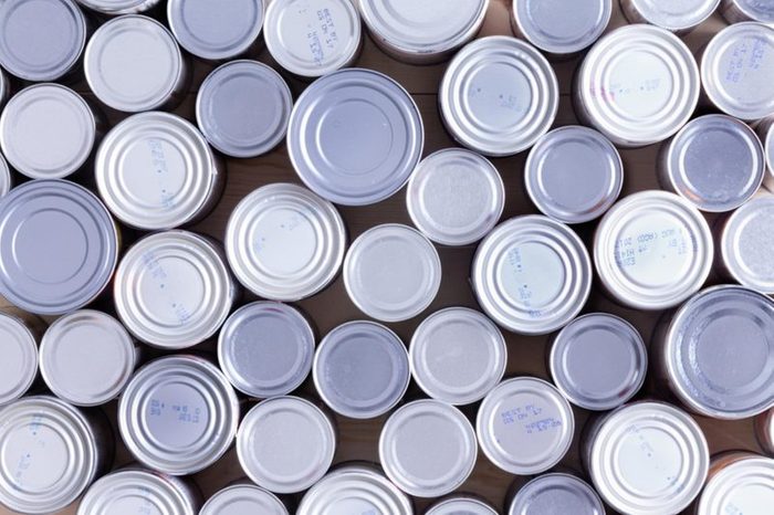 overhead view of canned goods