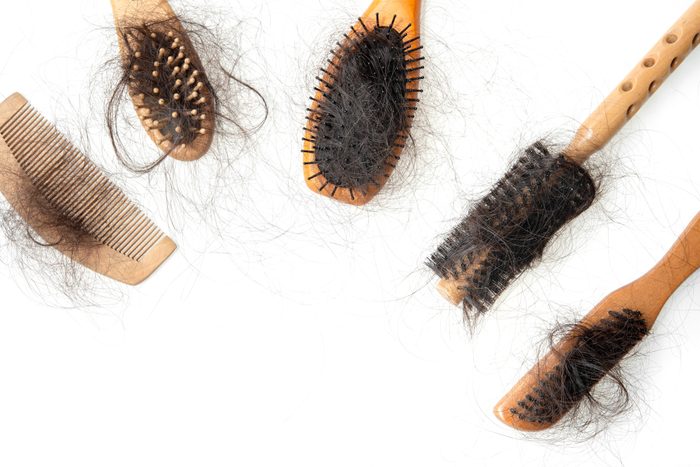 hair brushes with hair shot from above