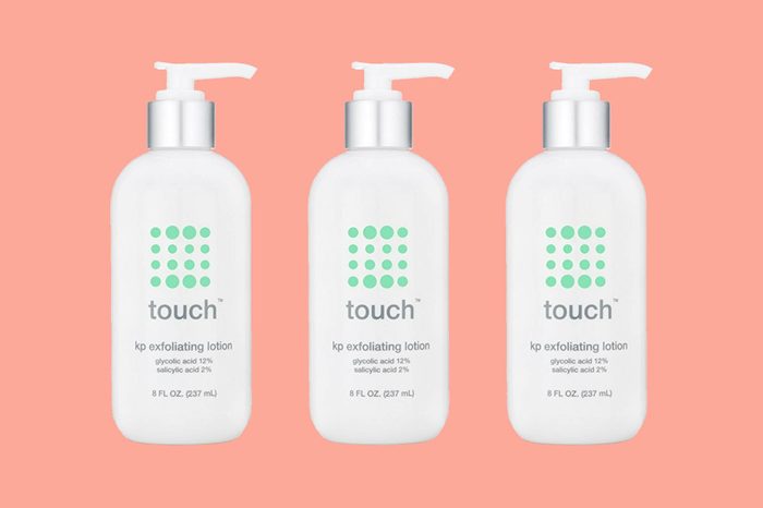 bottles of Touch brand exfoliating lotion