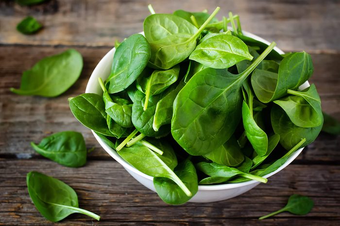 Bowl of spinach leaves