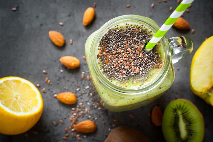 Green smoothie with chia seeds.