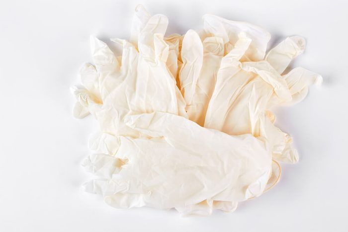 Pile of white medical gloves