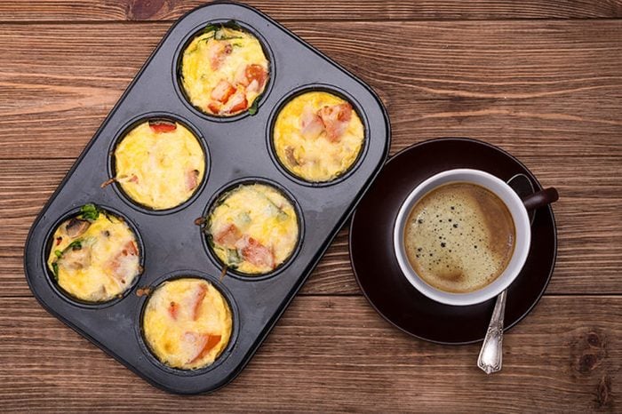 Egg muffins baked in a muffin tin.
