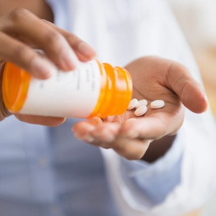 close up of antibiotics prescription pill bottle