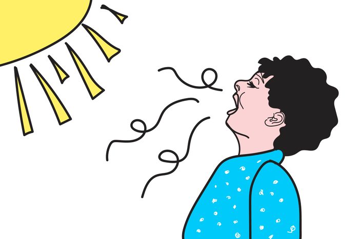 illustration of person sneezing into sun