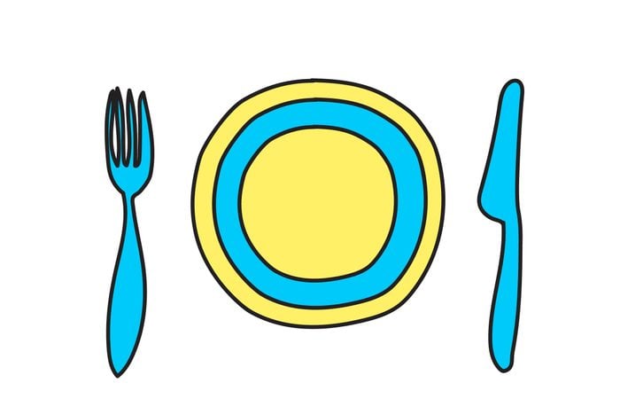 illustration of plate, fork and knife