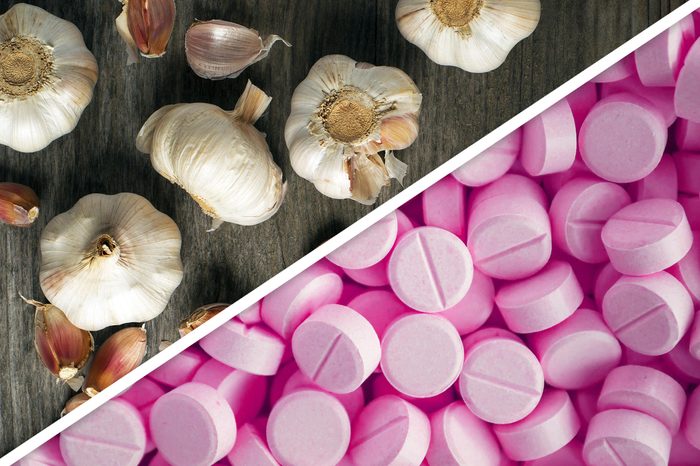 garlic next to pink pills