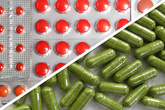 red iron capsules next to green capsules