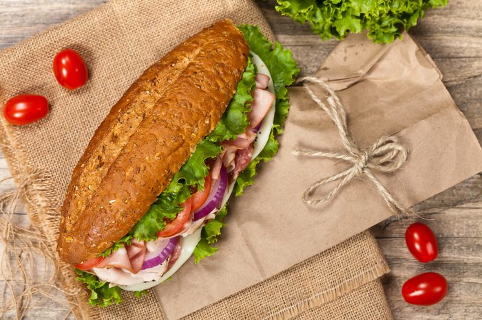 Italian Sub Sandwich with Salami, Tomato, and Lettuce