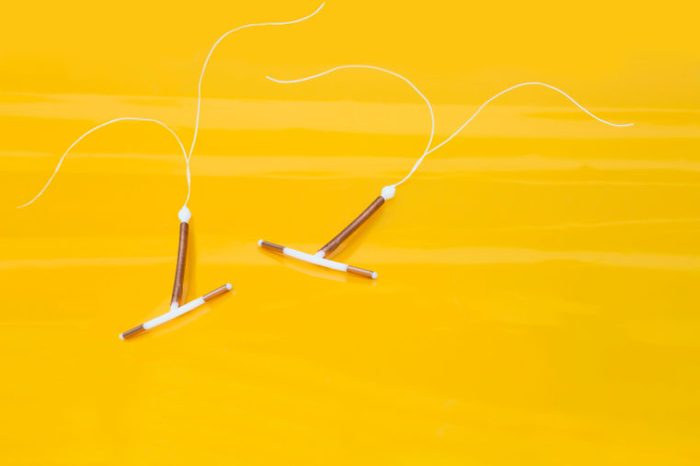 IUD birth control on a yellow table