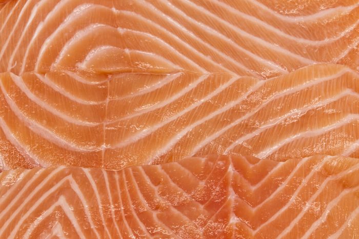 Close-up salmon fillets.