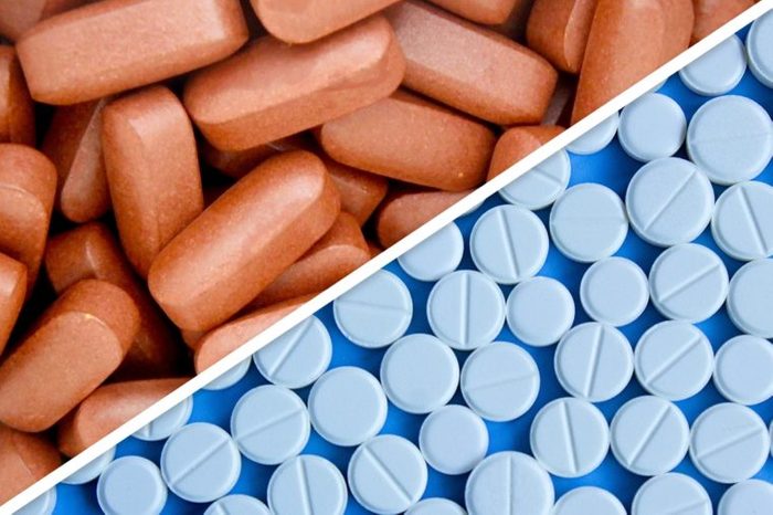 tan tablets next to white pills