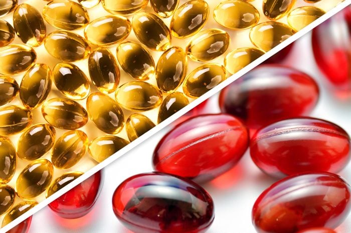 oil capsules next to red capsules