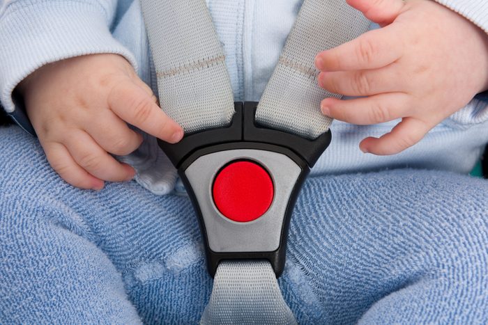 closeup of baby car seat belt