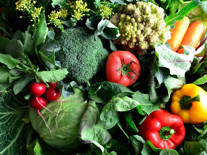 Green vegetables with colorful vegetables