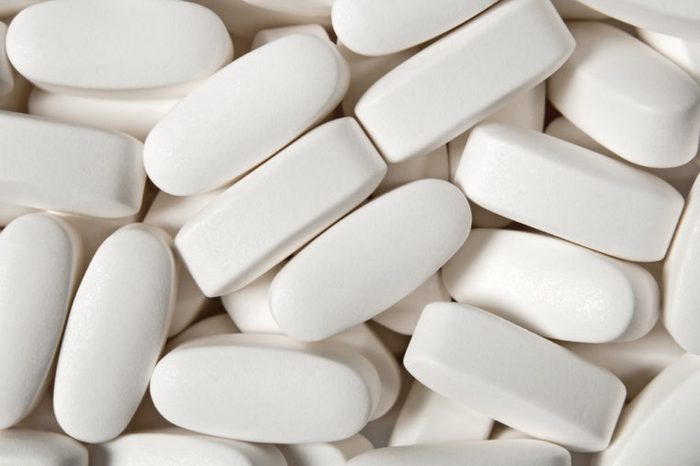 Close-up of big white pills.