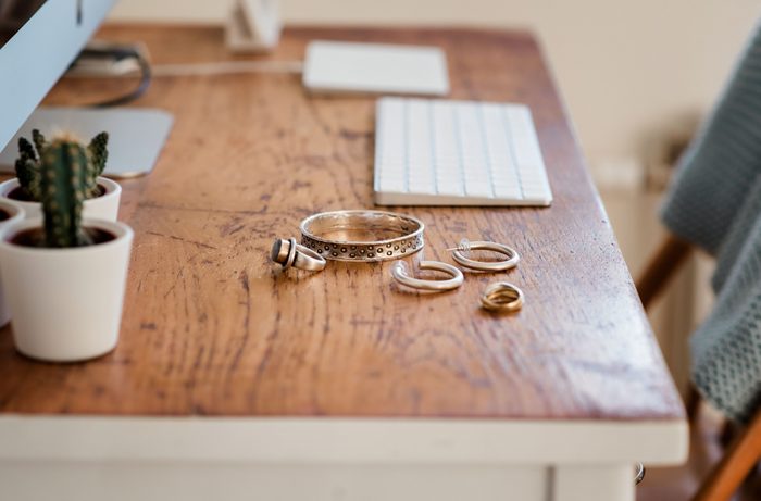 jewelry on wooden desk