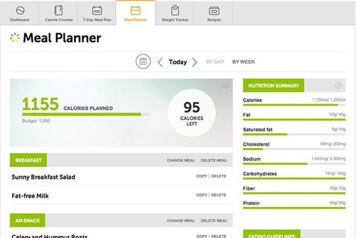 Meal planning page for Everyday Health