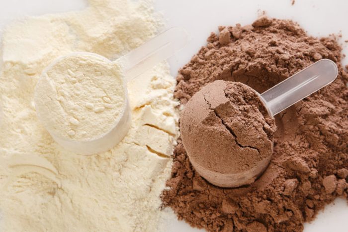 chocolate and vanilla protein powders