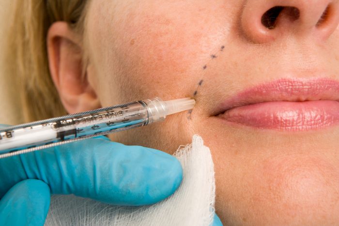 close up of facial cosmetic injection