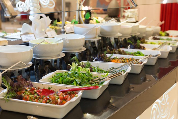 Detail of a beautiful salad buffet with a rich choice, healthy food