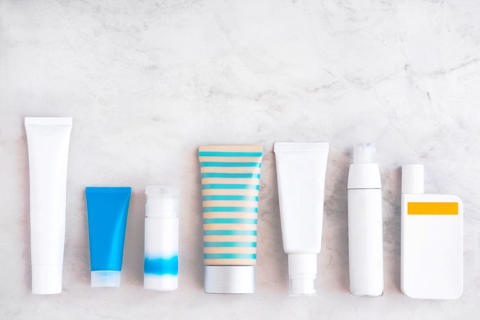 bottles of sunscreen and skincare