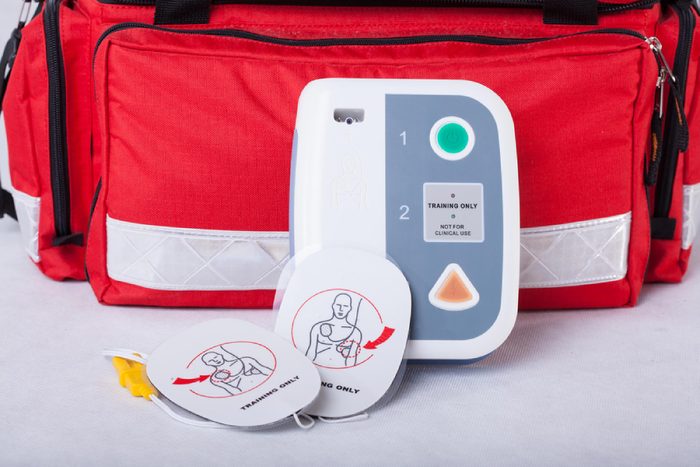 Automated External Defibrillator and rescue bag, horizontal