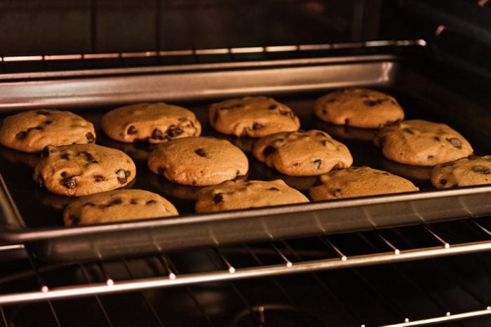 chocolate chip cookies in oven