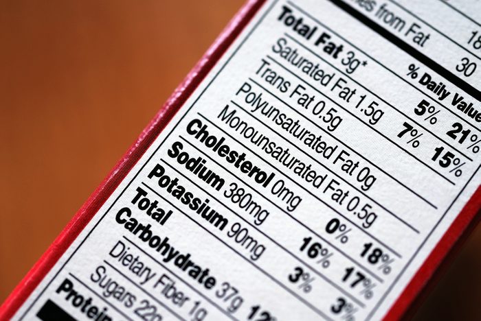 nutrition facts label on a food product