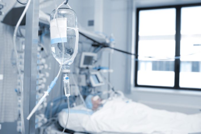 A patient in critical condition in the ICU ward