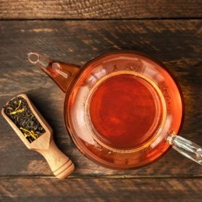 herbal tea pot on wood
