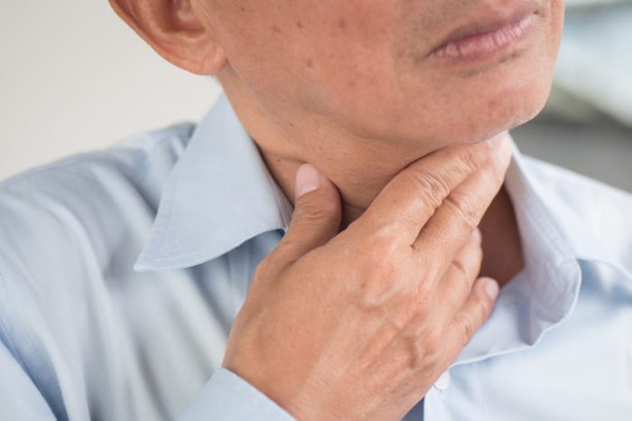 Man with sore throat, laryngitis and reflux