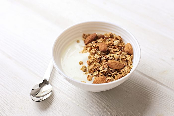 Bowl of whole grain muesli with yogurt