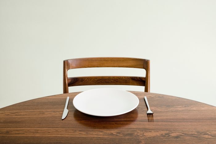 place setting on table with empty plate fork and knife