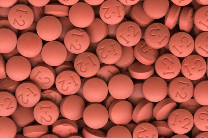 Ibuprofen tablets close up
