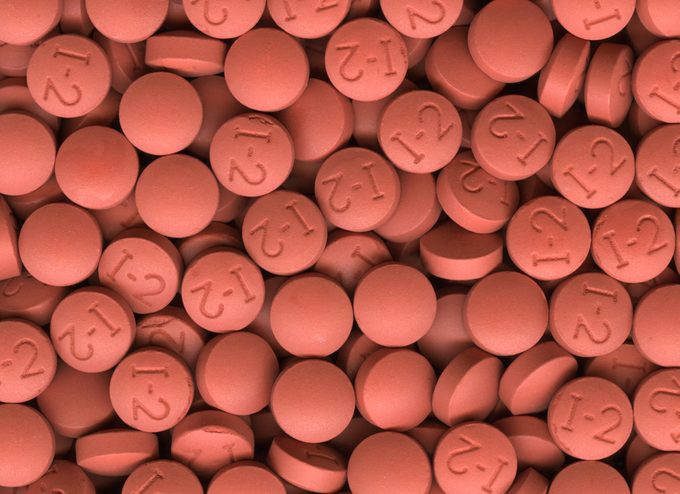 Ibuprofen tablets close up