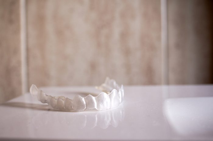Invisible orthodontics (Invisalign) lying on a table
