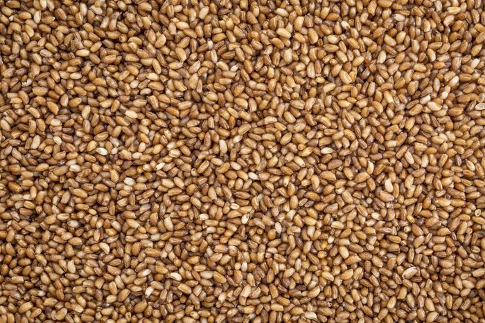 gluten free teff grain background - important food grain in Ethiopia and Eritrea, life size macro
