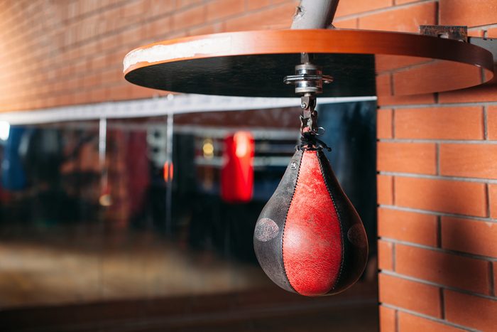 Black and red punching bag. 
