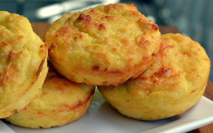 Close-up, side view of Ketogenic cheese biscuits (buns): selective focus
