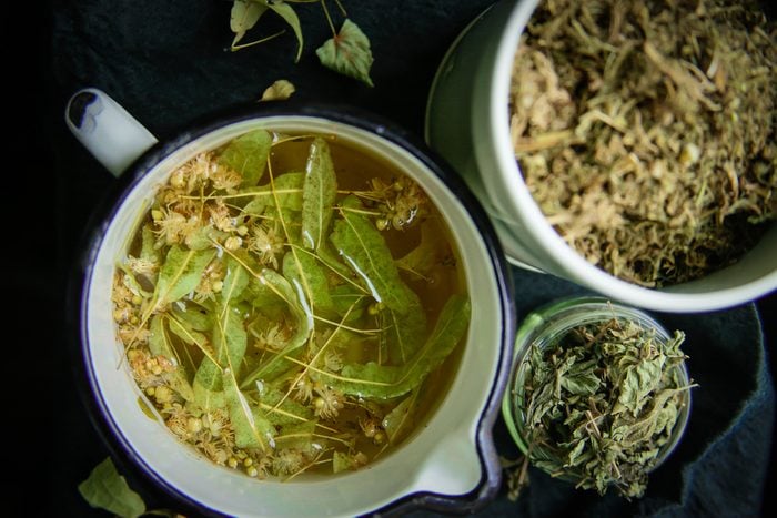 herbs and herbal tea in pot