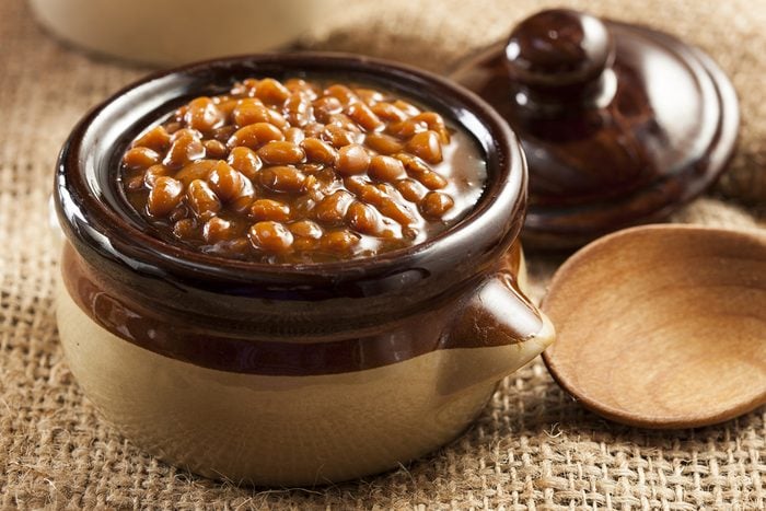 Homemade Barbecue Baked Beans with pork in a bowl