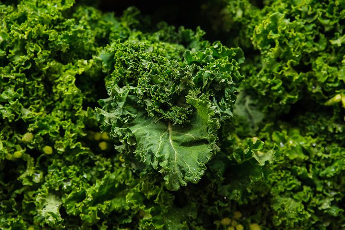 Food background - Brassica oleracea or kale juicy leaves at the Farmer's market