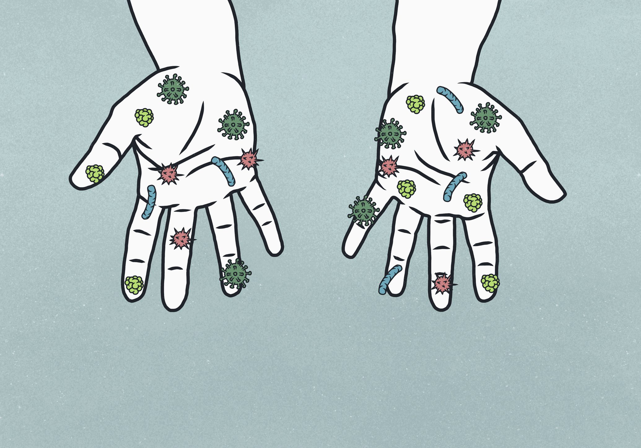 illustration of hands covered in germs